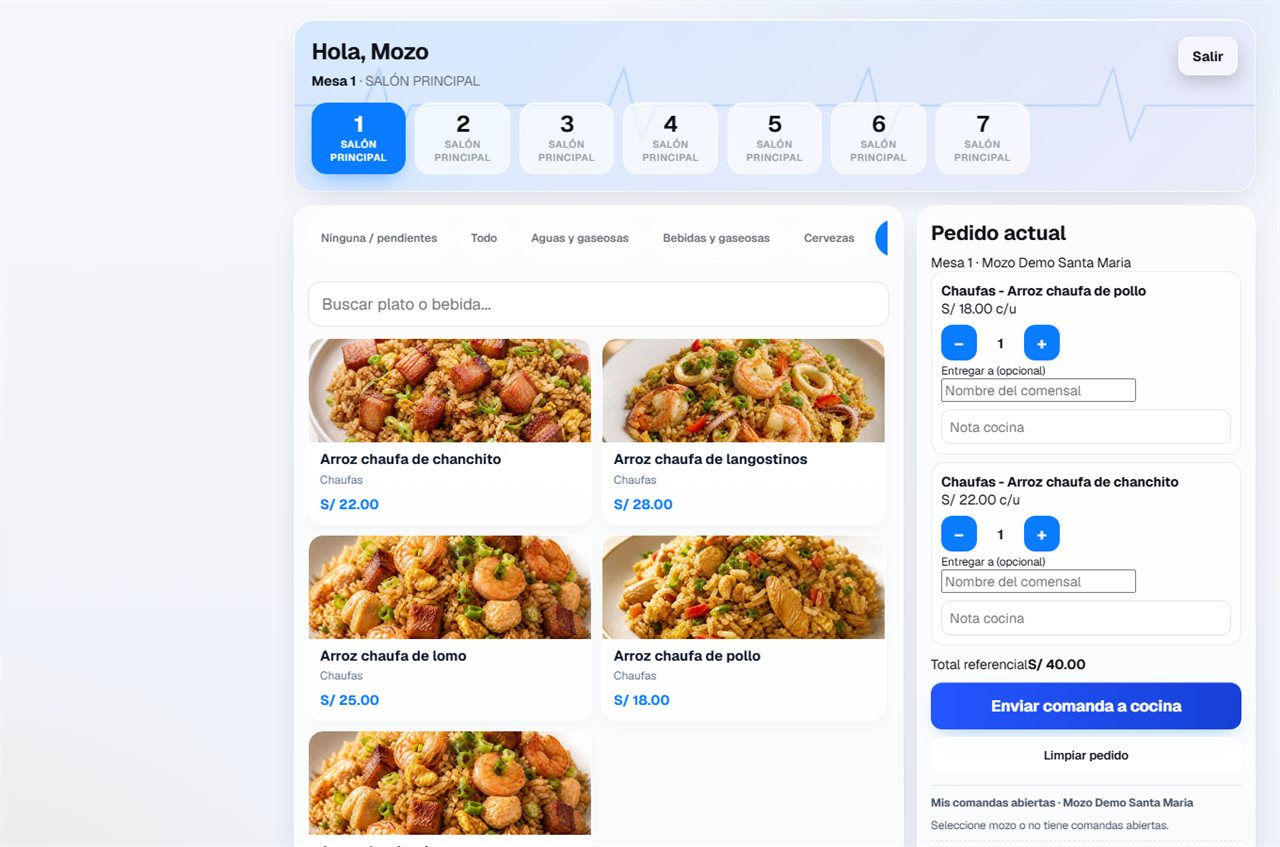 App de comandas del mozo: carta con fotos y pedido en curso